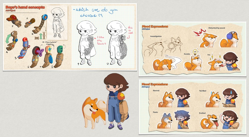 Crafted Dreams concept art — Kian, Aki, and character exploration